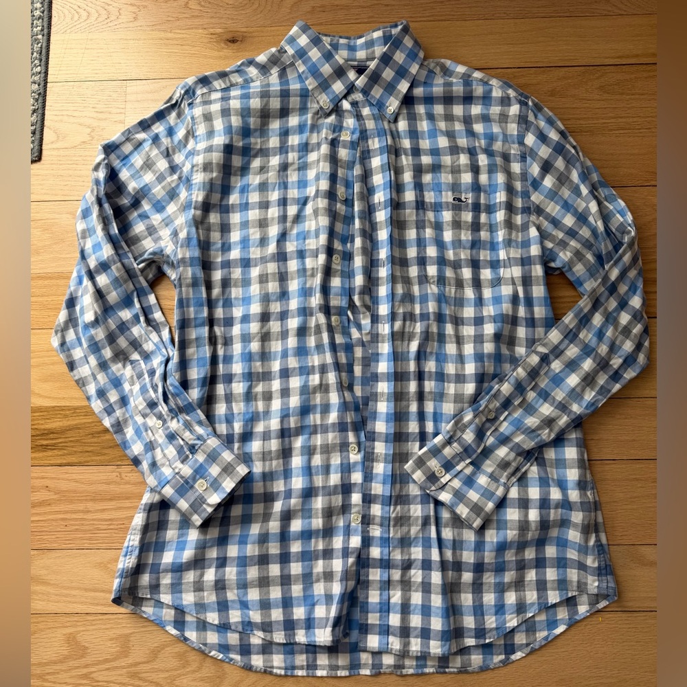 Vineyard Vines Blue and White Plaid Men's Shirt